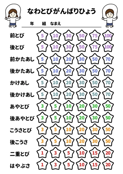 なわとびがんばりひょう, チラシ, チラシテンプレート