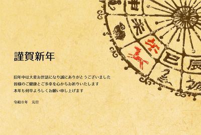 午年の年賀状　十二支部分図