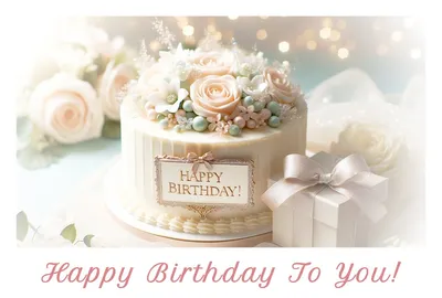 おしゃれなフラワーケーキの誕生日カード, 生日賀卡, 生日賀卡 模板