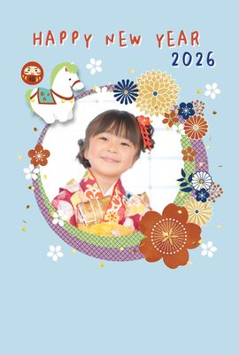 和風で可愛い写真フレーム年賀状2026