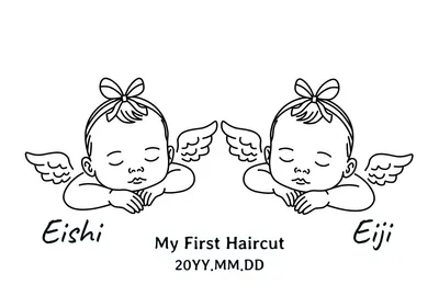 赤ちゃん天使ファーストカット記念（双子）, thẻ tin nhắn, thẻ tin nhắn mẫu