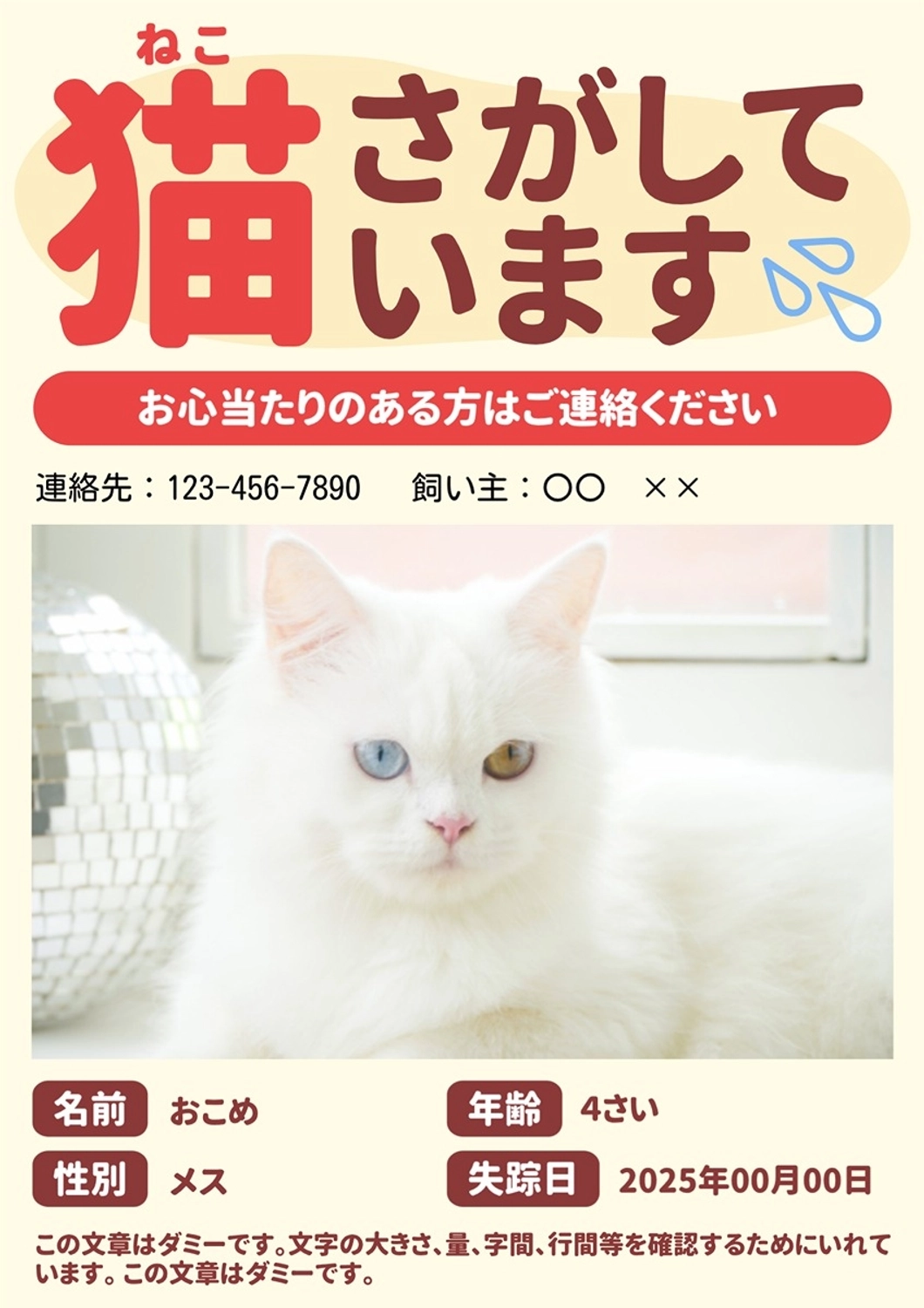 迷子の猫を探しています　ポスター, ネコ, 迷子, 飼い猫, ポスターテンプレート