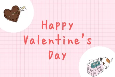 チェック柄と猫のバレンタインメッセージ, メッセージカード, メッセージカードテンプレート