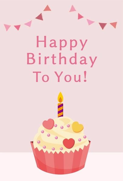 カップケーキとガーランドの誕生日カード, Birthday Card, Birthday Card template