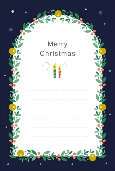 【クリスマスカード】リース枠とろうそく, メッセージカード, メッセージカードテンプレート