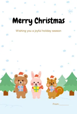 かわいい動物たちのクリスマスカード縦, message card, message card template