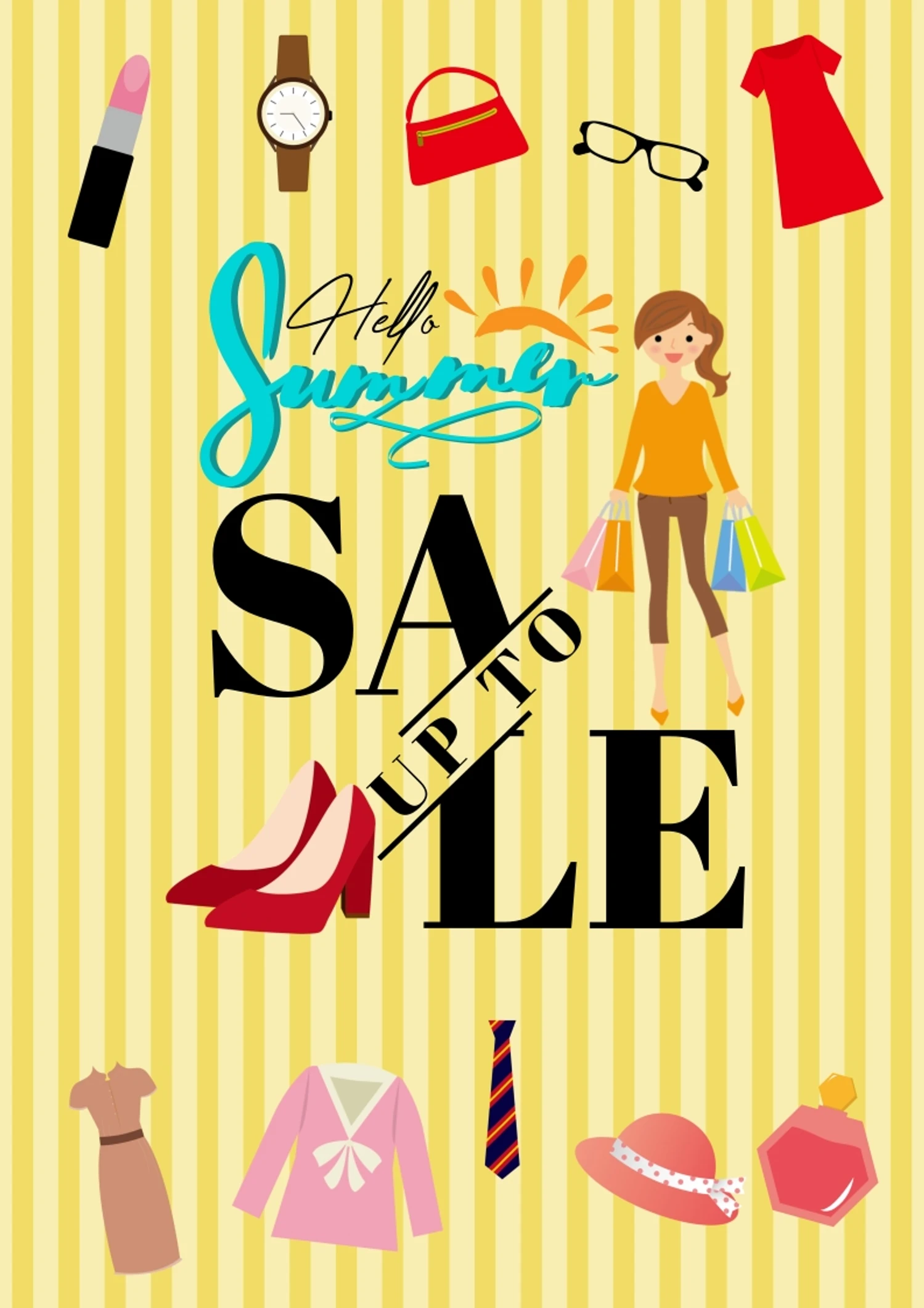 夏のSALEチラシ, ワンピース, 案内, ハンドバッグ, チラシテンプレート