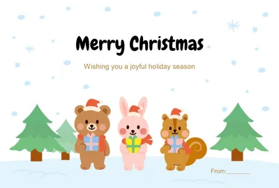 かわいい動物たちのクリスマスポストカード, message card, message card template
