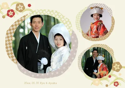 和装円形レイアウトの結婚式フォトデザイン
, 写真のコラージュ, 写真のコラージュテンプレート