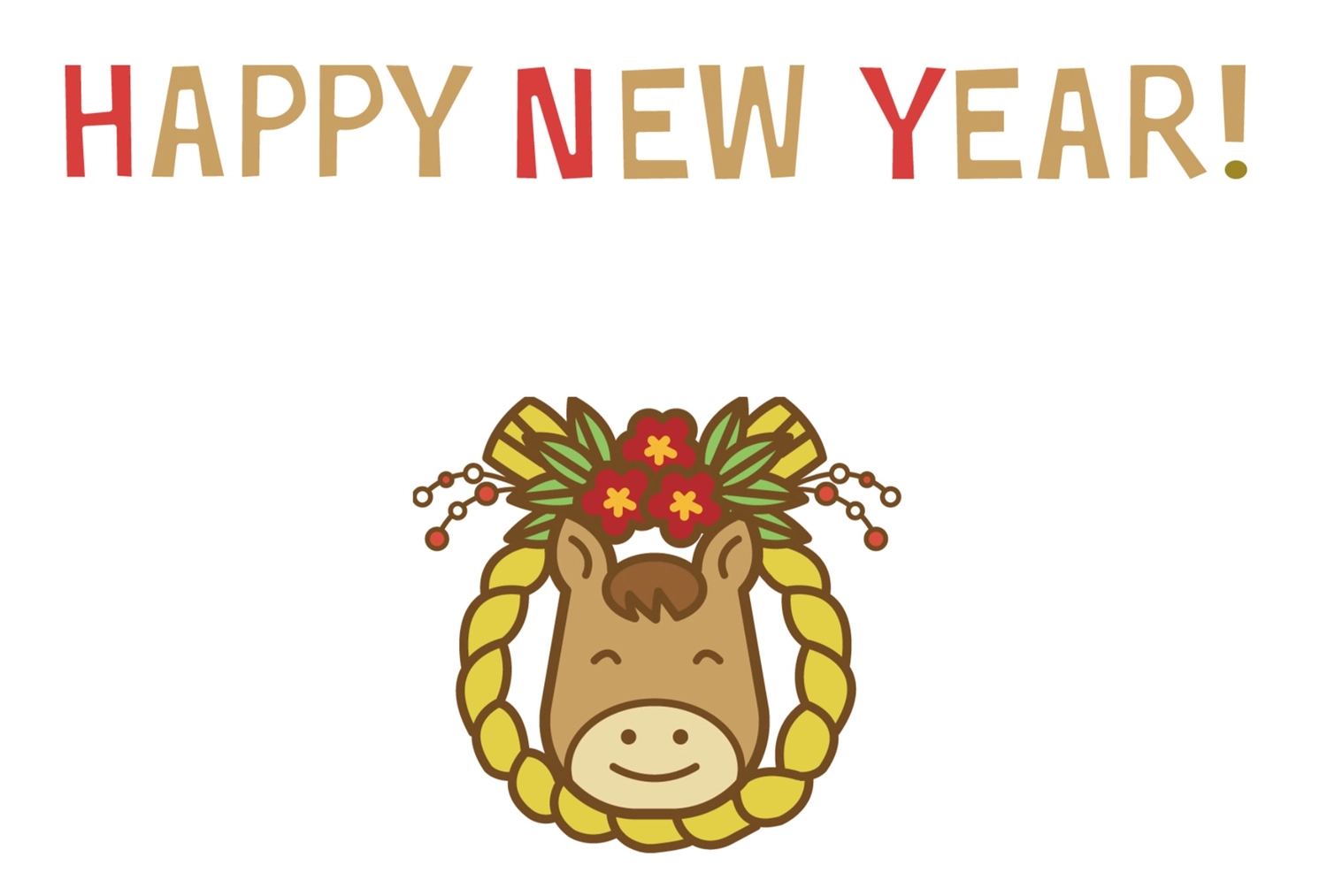 シンプルなリースの馬年賀状, happy, new, year, 年賀状テンプレート