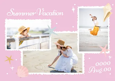 ピンク色の夏休み写真コラージュ
, Photo Collage, Photo Collage template