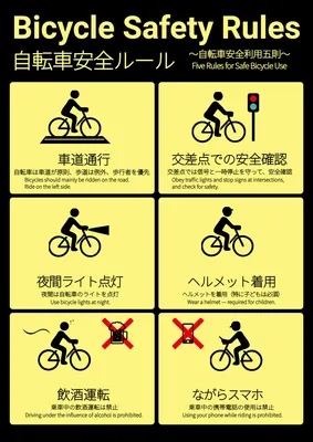 自転車安全ルールポスター（黄・図解型）, チラシ, チラシテンプレート