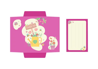 花束モチーフのガーリーな便箋ぽち袋
, Letter, Letter template