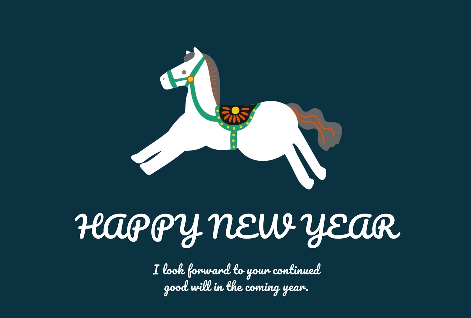 おしゃれな白馬の年賀状, happy, new, year, 年賀状テンプレート