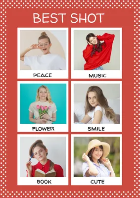 赤色ドット背景のベストショット写真コラージュ
, Photo Collage, Photo Collage template