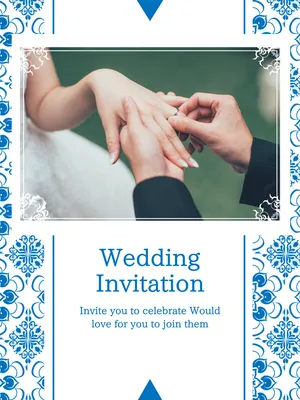 ブルー枠付き洋風招待状, Instagram投稿, Instagram投稿テンプレート
