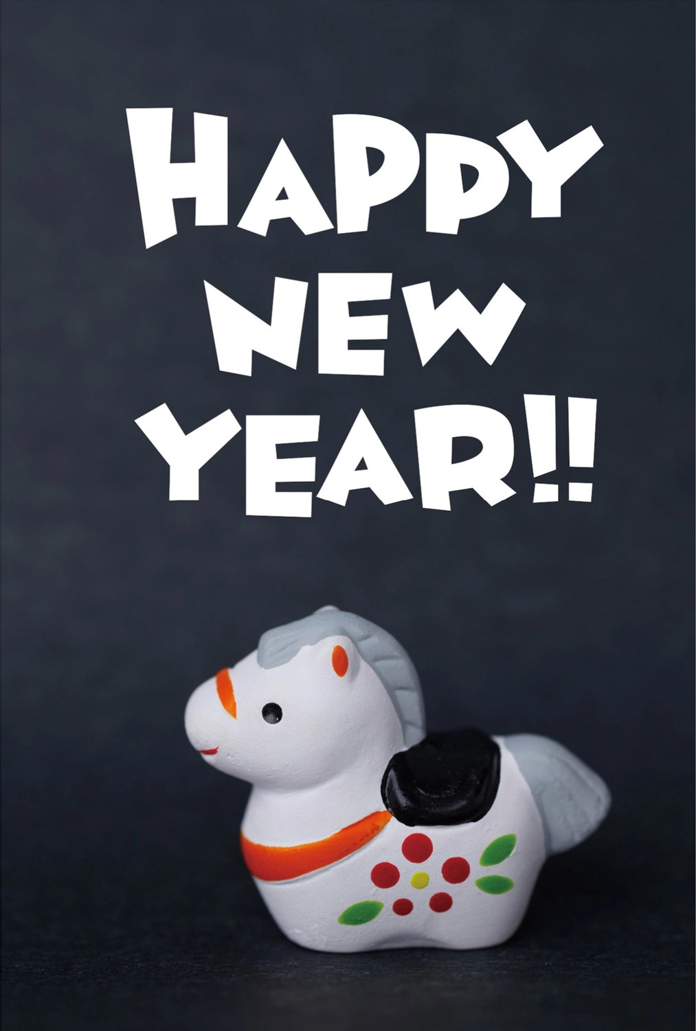 黒背景の土鈴馬年賀状, happy, new, year, 年賀状テンプレート