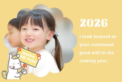 犬キャラと笑顔のフォト年賀状2026