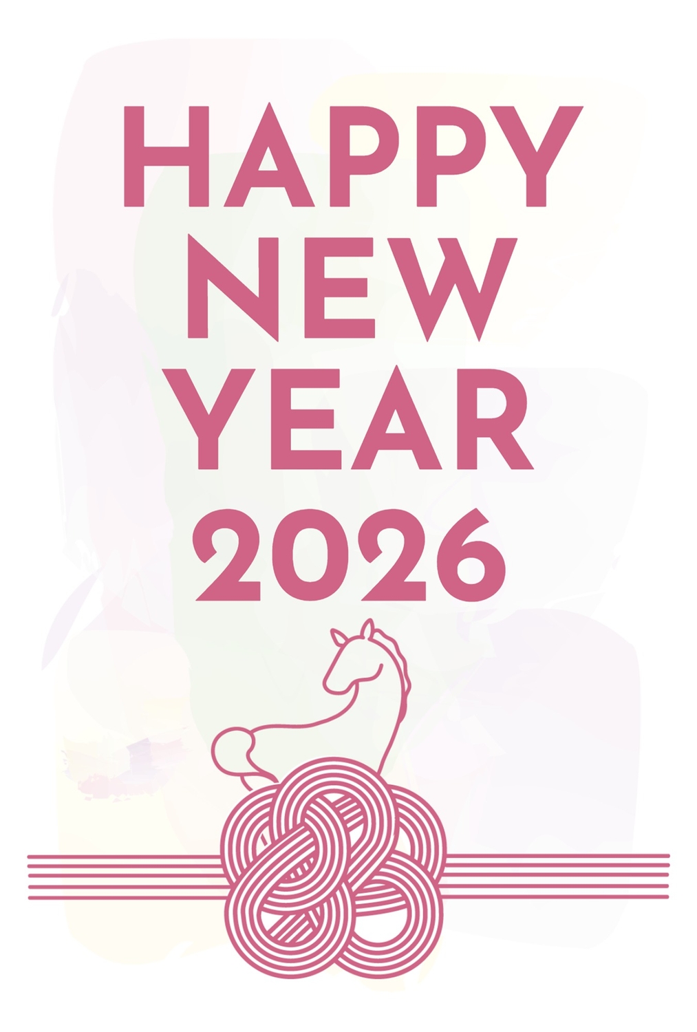 HAPPY NEW YEAR 2026 紐飾りの馬年賀状の無料年賀状テンプレート 26816