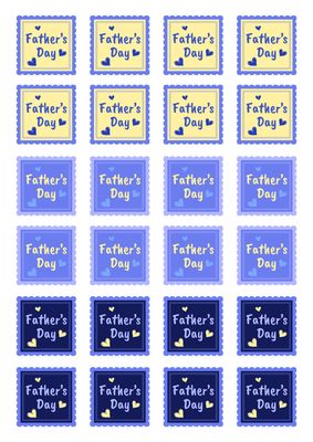 青系にハートデザインの正方形シール（父の日）