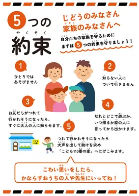 家族イラスト入り夏休みの約束チラシ
, チラシ, チラシテンプレート