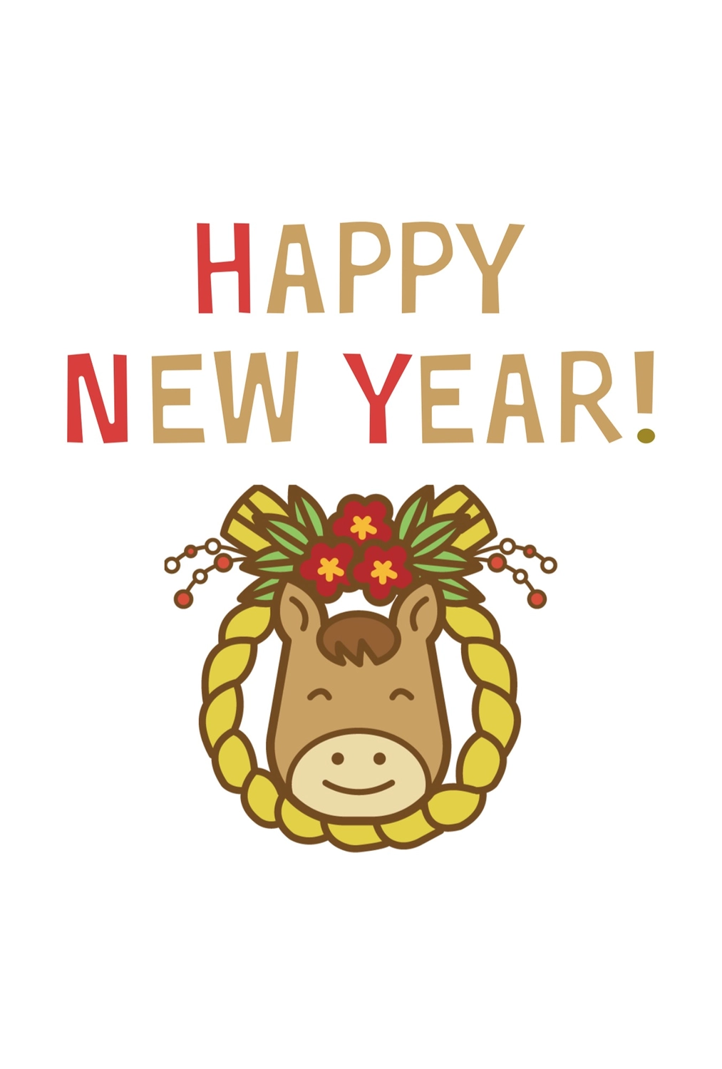 シンプルなリースの馬年賀状, happy, new, year, 年賀状テンプレート