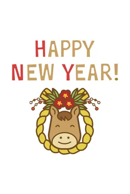 シンプルなリースの馬年賀状, New Year Card, New Year Card template