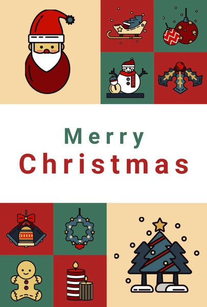 クリスマスカード（サンタとアイコンパターン）, メッセージカード, メッセージカードテンプレート