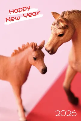 ピンクの親子馬年賀状, 新年卡, 新年卡 模板
