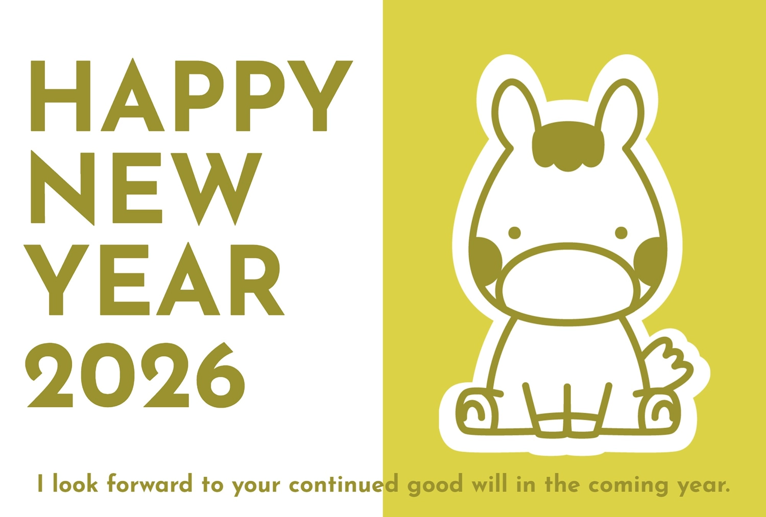 おしゃれな黄の馬の年賀状, happy, new, year, 年賀状テンプレート