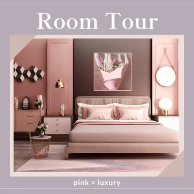 ピンク×ラグジュアリーの上品ベッドルーム広告
, Instagram投稿, Instagram投稿テンプレート