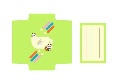 コップと動物のポップな便箋ぽち袋
, Letter, Letter template