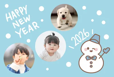 雪だるまと干支キャラの水色ポップ年賀, New Year Card, New Year Card template