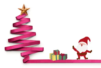 クリスマスカード（ピンクツリーとサンタ）, メッセージカード, メッセージカードテンプレート