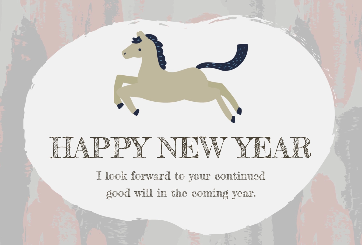 おしゃれなベージュの馬の年賀状, happy, new, year, 年賀状テンプレート