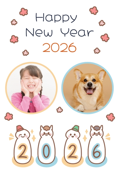 ポップ数字うまキャラ年賀状, New Year Card, New Year Card template