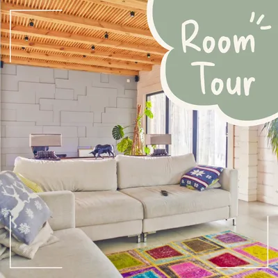 ウッド天井と開放感あるリビングを紹介するルームツアー広告
, Instagram投稿, Instagram投稿テンプレート