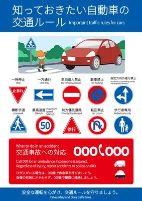 自動車の交通ルールポスター（青・図解型）, チラシ, チラシテンプレート