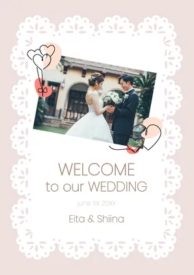レースと写真を使ったかわいい結婚式ウェルカムボード
, Poster, Poster template