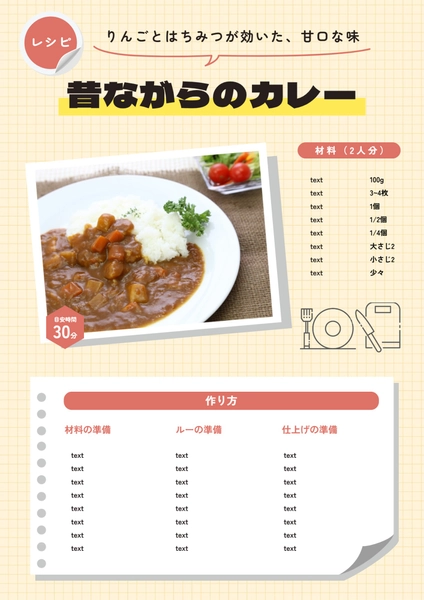 昔ながらのカレーレシピ, Phiếu công thức, Phiếu công thức mẫu