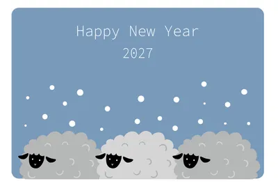 雪の中に並ぶ羊を描いたシンプルな2027横長の年賀状, 年賀状, 年賀状テンプレート