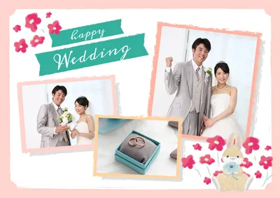 ピンク基調のかわいいウェディング写真コラージュ
, 写真のコラージュ, 写真のコラージュテンプレート