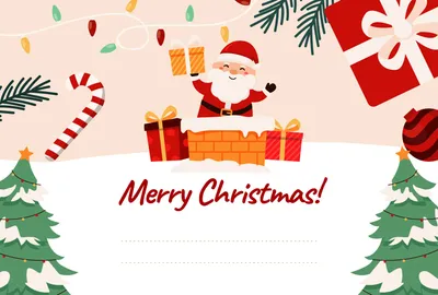クリスマスカード（サンタとプレゼント）, message card, message card template
