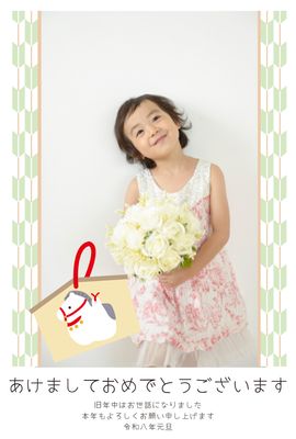 竹と絵馬の和風年賀状フレーム