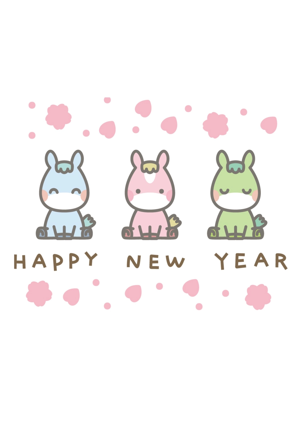 シンプルな三頭の馬年賀状, happy, new, year, 年賀状テンプレート
