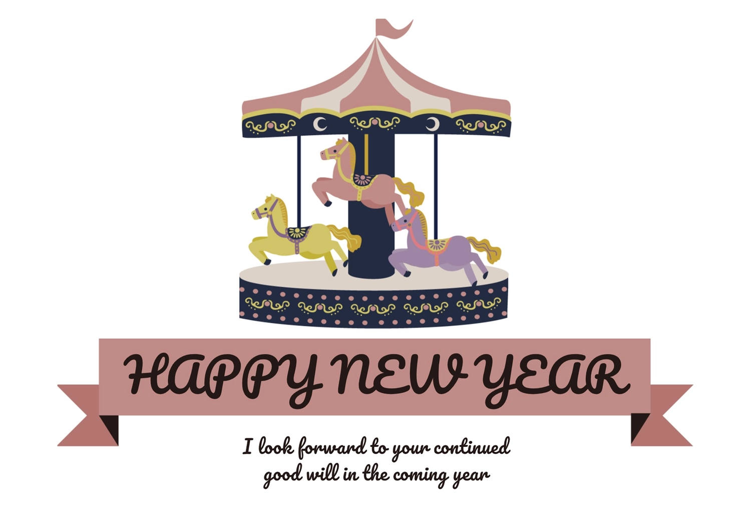 おしゃれなメリーゴーランド年賀状, happy, new, year, 年賀状テンプレート