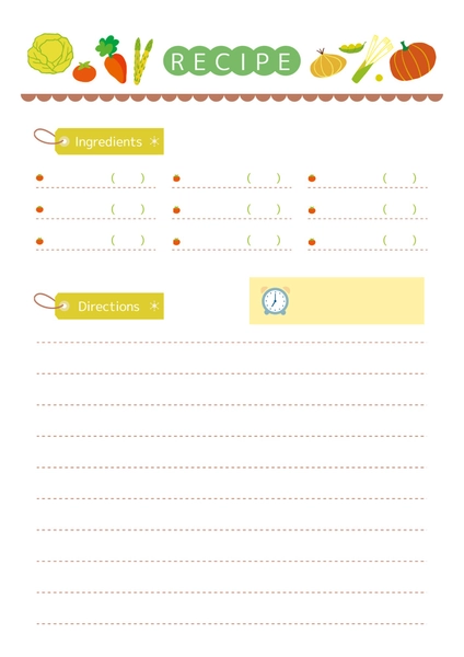 野菜モチーフのかわいいレシピメモカード, Recipe Card, Recipe Card template