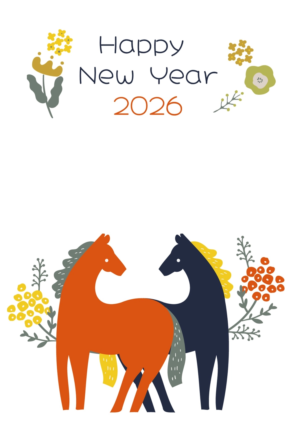 シンプルな馬のペア年賀状, happy, new, year, 年賀状テンプレート