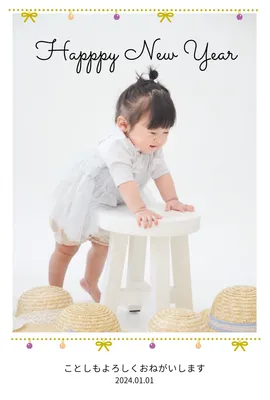 写真フレーム年賀状　リボンとオーナメントのライン, Thiệp năm mới, Thiệp năm mới mẫu