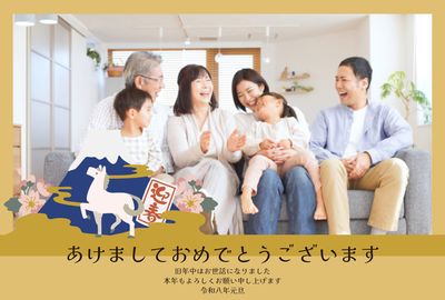 富士山と馬の和風年賀状